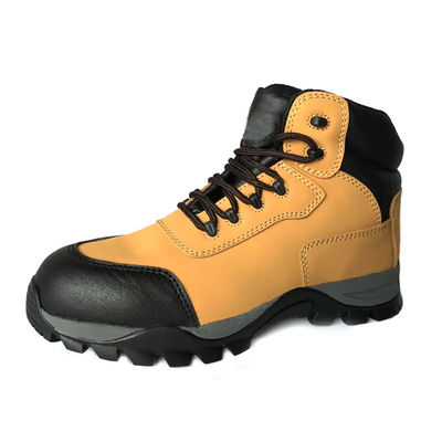 comprar Botas de trabalho de segurança de couro Nubuck Sapatos de sola de borracha não escorregadiça Amarela online manufacture