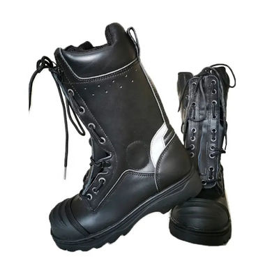 comprar Botas de segurança duráveis para bombeiros Botas de pé de aço para bombeiros pretas para combate a incêndios online manufacture