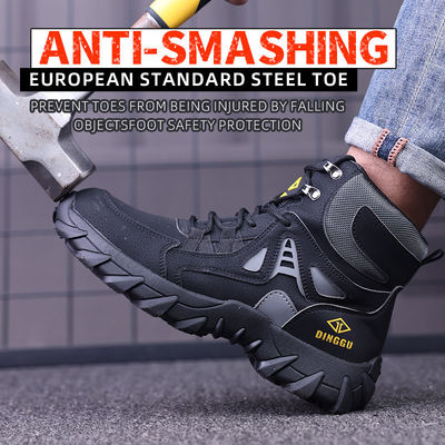 comprar Microfibra de couro de tricô de vôo botas de segurança Kevlar sola média de aço dedo de segurança de sapatos de trabalho de borracha online manufacture