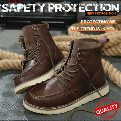 comprar Chapéu de segurança de couro de vaca marrom botas de segurança de aço dedo do pé anti-quebra-cabeça Kevlar anti-prova de trabalho online manufacture