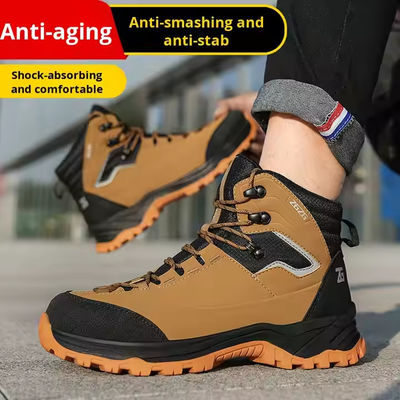 comprar Marrom / Verde / Preto Sapatos de trabalho de segurança OEM Microfibra Couro de aço Dedos Kevlar Midsole Sapatos de trabalho de borracha online manufacture