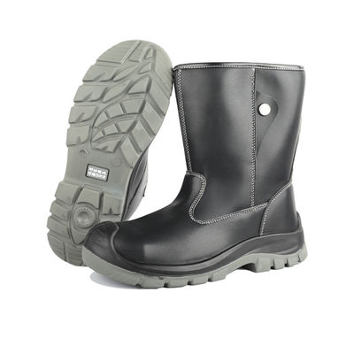 comprar OEM Botas de trabalho de segurança de couro de microfibra preto com dedo de aço padrão EN e sola média resistente a furos online manufacture