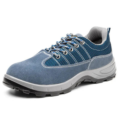 Conforto Sapatos de segurança de couro genuíno, Sapatos de desporto azuis para o trabalho do homem