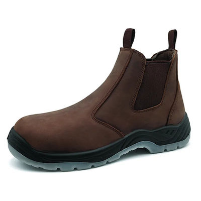 Botas de trabalho de pé de aço marrom Homens Slip On Botas de trabalho Anti Puncture