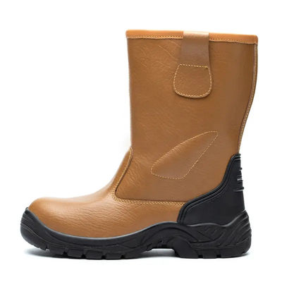 Botas de trabalho de segurança de couro genuíno amarelo resistentes ao óleo e à água