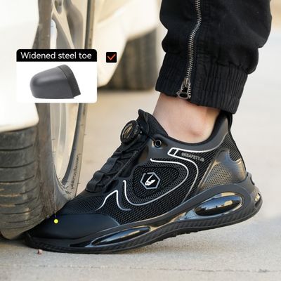Sapatos de segurança de botão giratório preto com sola média de Kevlar e sola de borracha