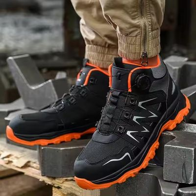 Botas de segurança de microfibra laranja para homens de aço, dedos de pé, sola média Kevlar, botas de trabalho anti-quebra
