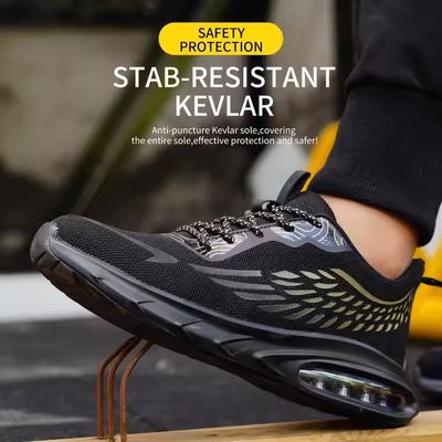 Trabalho industrial Sapatos de segurança Flyknit com sola e sola média de Kevlar com almofada de ar