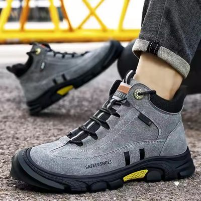 Botas de segurança de camarão cinza com sola média de Kevlar e sola de borracha resistente ao deslizamento