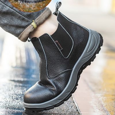 Botas de trabalho com sola de tendão de bovino de couro de microfibra e dedo de aço
