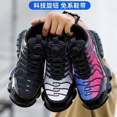 Microfibra voadora de tricô sapatos de segurança unisex com sola TPU e botão giratório Kevlar sola média