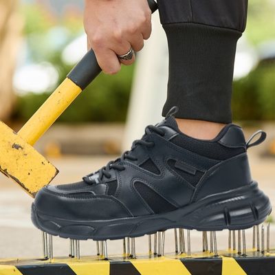 Segurança industrial de tricote voador e microfibra sapatos de trabalho com dedos de aço para trabalhadores unisex
