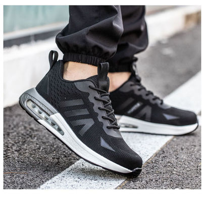 Sapatos de segurança industrial com sola de almofada de ar e design de tricô preto