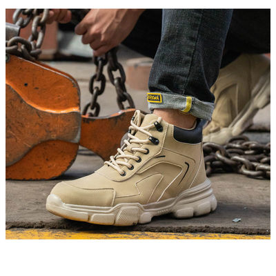 Botas de segurança de sola média de Kevlar Microfibra de couro Sapatos de trabalho com dedo de aço e sola de borracha