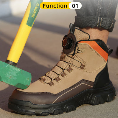 Botas de segurança de couro de fibra microfibra Botas de segurança pretas Botas de trabalho antiderrapante de borracha Botas de trabalho de segurança