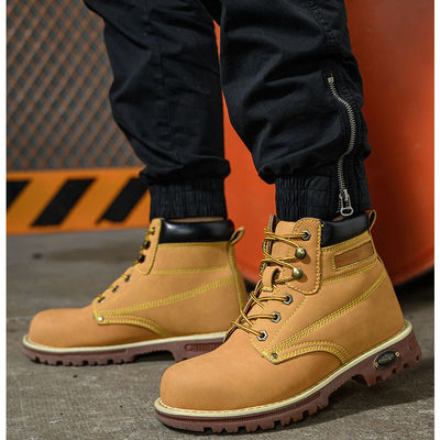 Botas de segurança de couro de microfibra amarelo Sapatos de trabalho de tendão de carne para homens