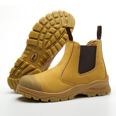 Botas de trabalho de segurança de trigo de couro genuíno de couro de vaca Botas de segurança de couro de vaca Pu+tpu Solha de aço dedo do pé Anti-quebra Placa de aço Anti-resistente a chuvas Sapatos de trabalho
