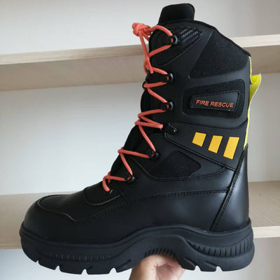 Botas de segurança de trabalho de couro de vaca preto Botas de segurança de bombeiros Sola de borracha dedo de aço