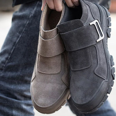 Sapatos de segurança de soldagem masculinos confortáveis, botas de trabalho de camurça, sapatos de soldagem com botão de feltro, sapatos de segurança de Kevlar, sapatos de trabalho de borracha
