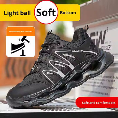 Sapatos de Segurança em Malha de Couro Microfibra Respirável com Kevlar Anti-perfuração, Biqueira de Aço Anti-esmagamento e Sola em EVA