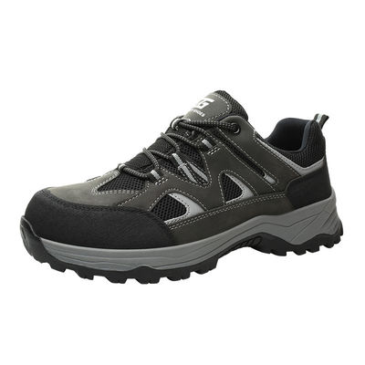 Sapatos de trabalho em microfibra preta + malha voadora Sola de borracha Sapatos de segurança industrial Sola intermédia em Kevlar Anti-perfuração Biqueira de aço Anti-esmagamento