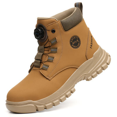 Botas de trabalho de segurança de trigo Botas de segurança de couro de microfibra com sola média Kevlar e sola EVA