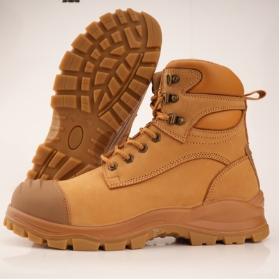 OEM Wheat PU+TPU Wok Sapatos Nucuck Botas de Segurança de Aço Dedo de Aço Midsole Sapatos de Segurança Martin Botas de Trabalho